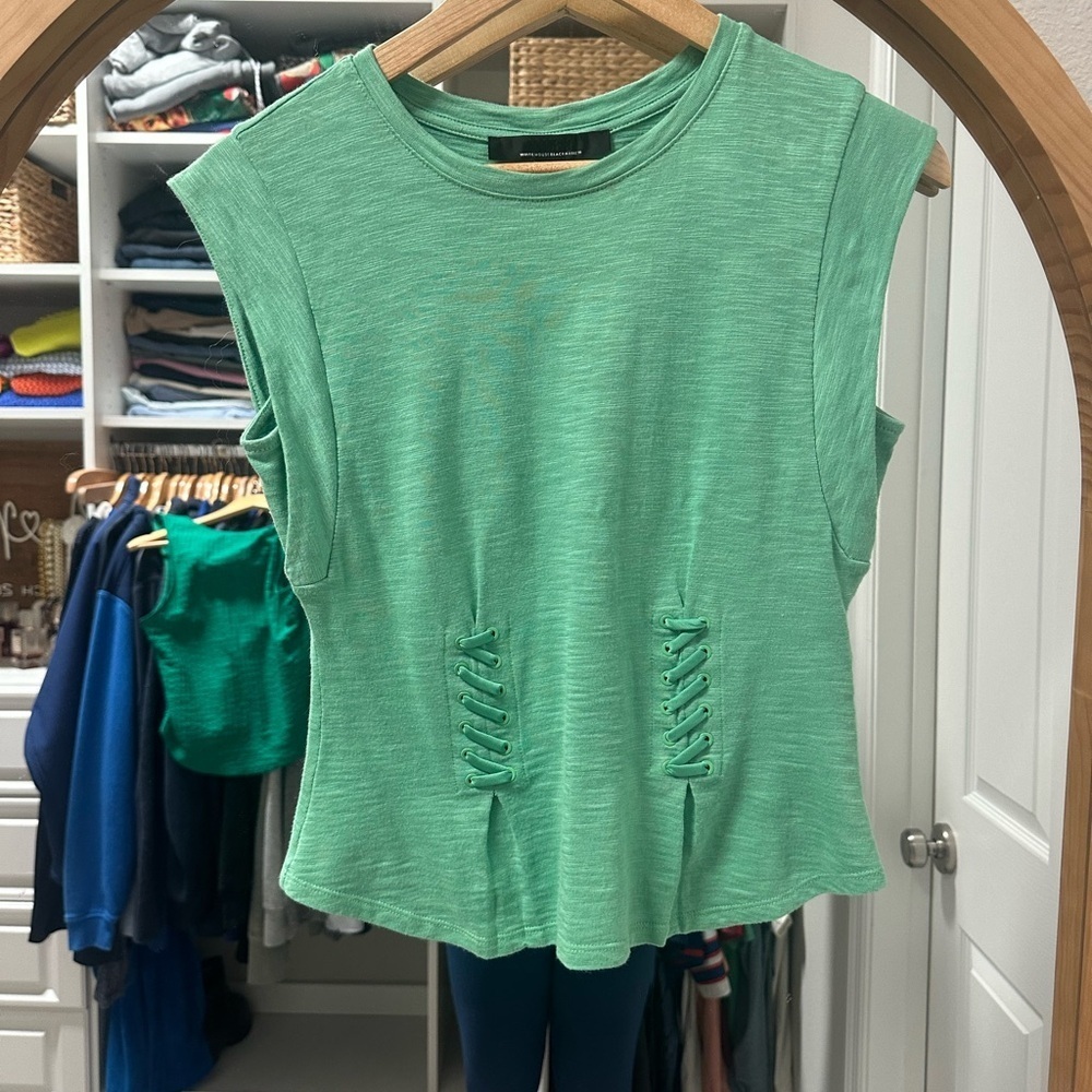 White House Black Market Lace Up Green Peplum Top